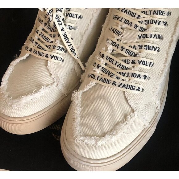 NIB ZADIG & VOLTAIRE Women's High Flash Distressed Canvas High Top Sneakers Size - Picture 14 of 14